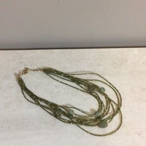C1946 olive green multi strand beaded necklace